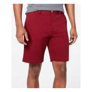 CLUBROOM Mens Burgundy Flat Front, Regular Fit Stretch Shorts 30 Waist